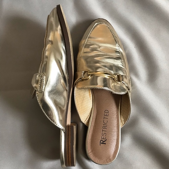 RESTRICTED gold slip on loafers - Picture 1 of 5